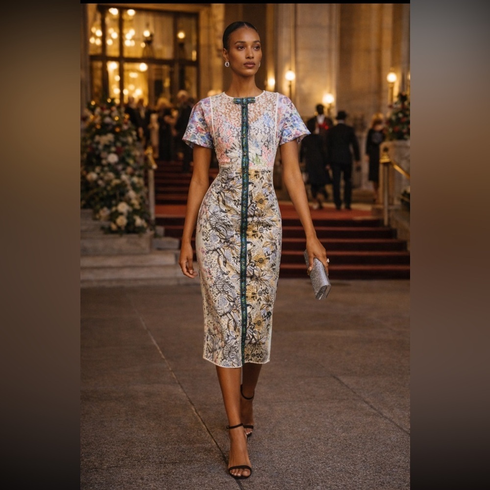❤️RARE❤️Byron Lars NWT In Earnest by Byron Lars Sequin Brocade Midi Dress 4 - Picture 2 of 11